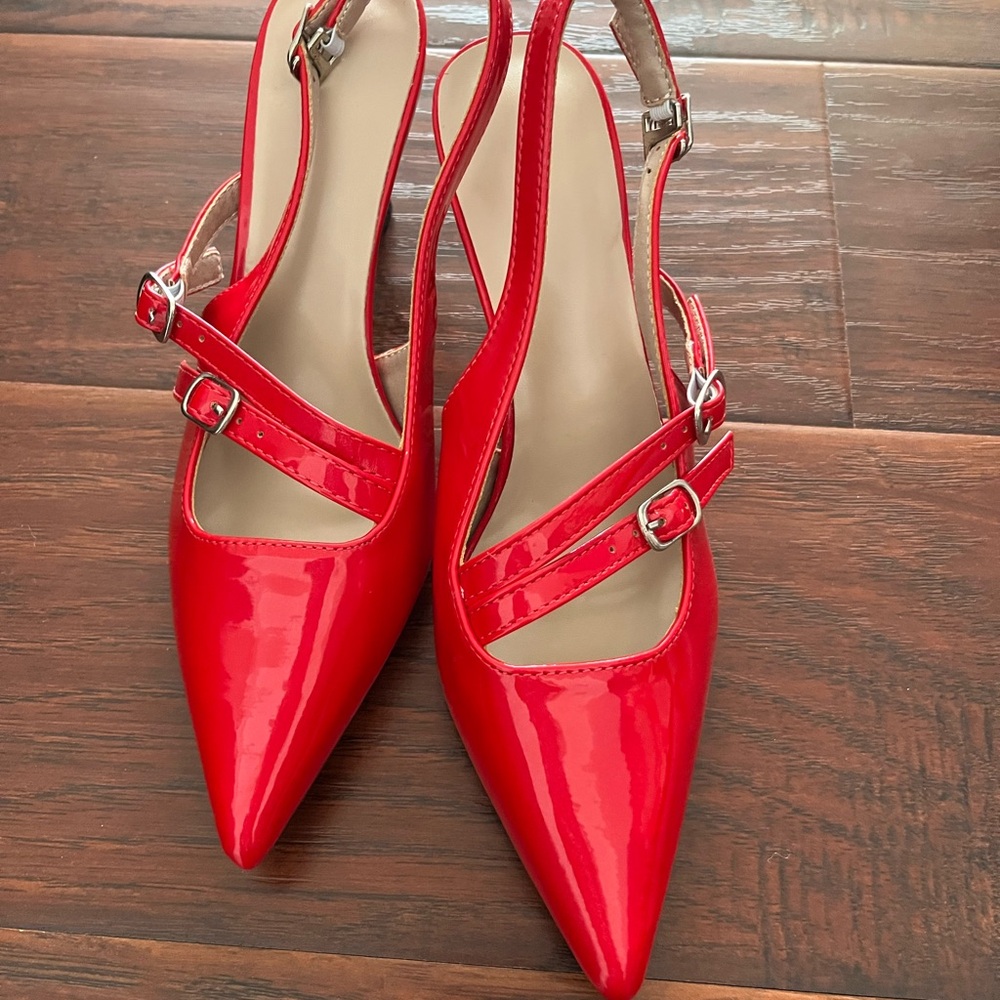 SHEIN Red Slingback Heels with Glossy Finish